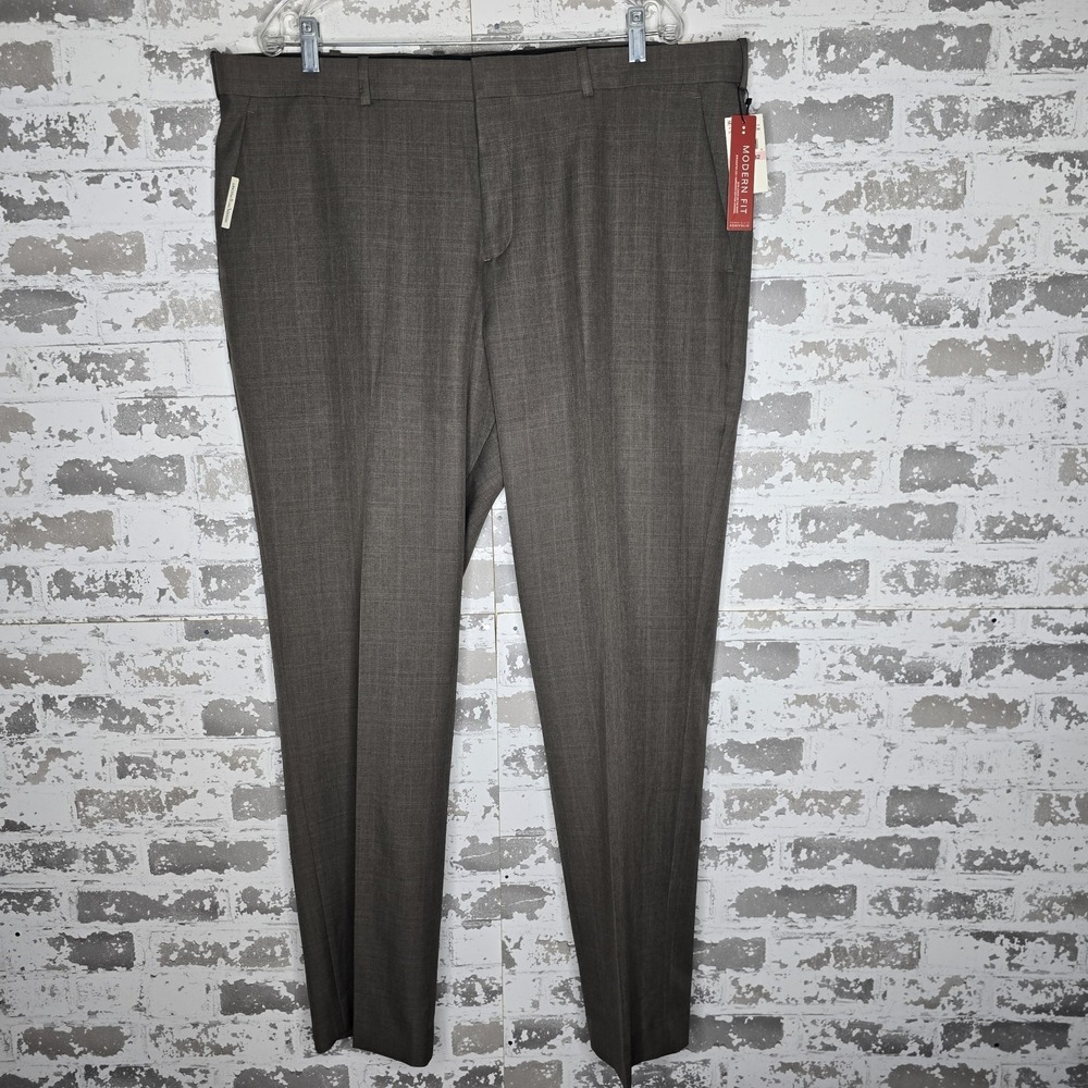 NEW Perry Ellis Portfolio Dress‎ Pants Mens 40x32 Brown Windowpane Flat Front